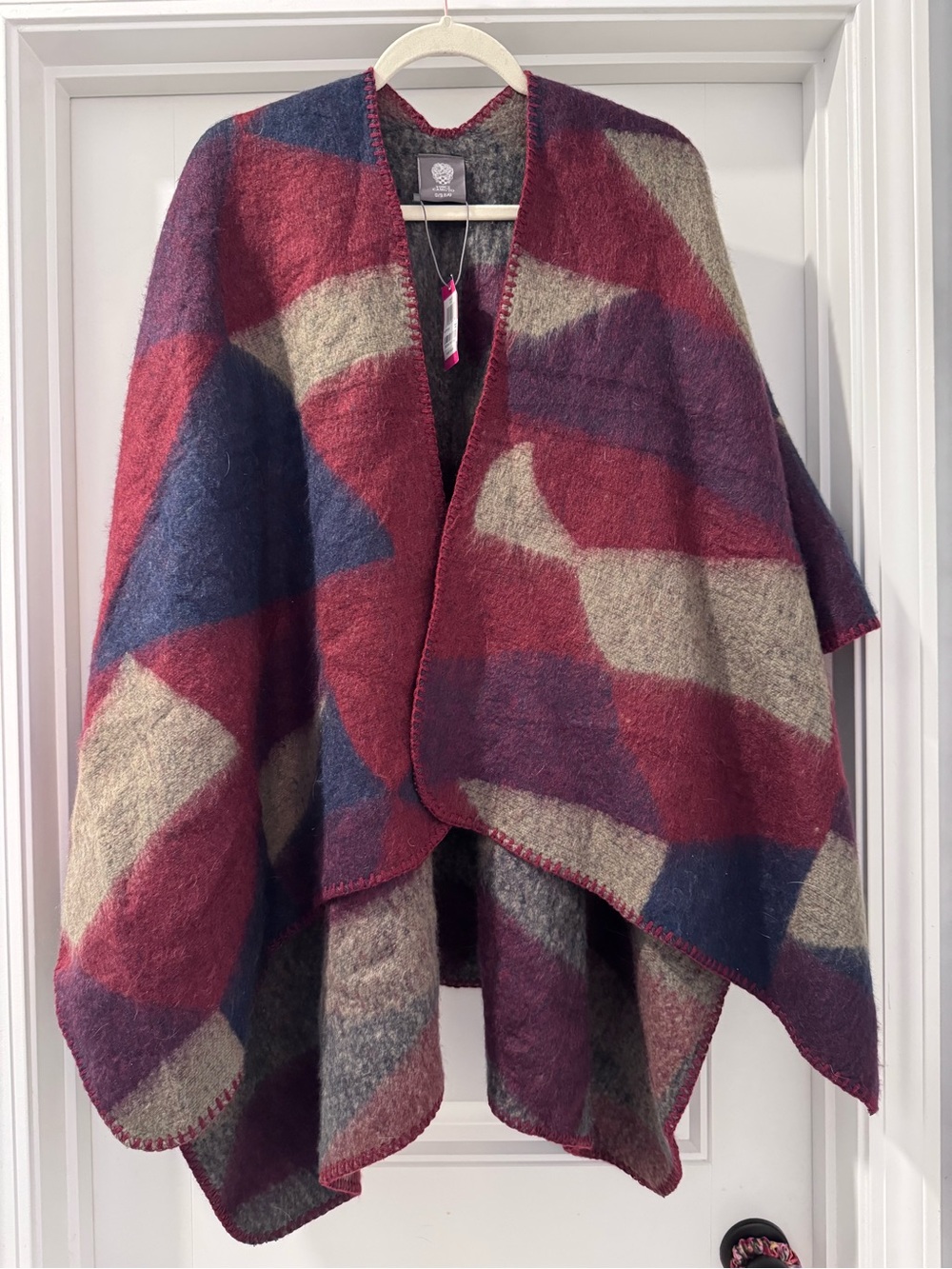 Vince Camuto Burgundy Navy Taupe Geometric Shawl/Shrug